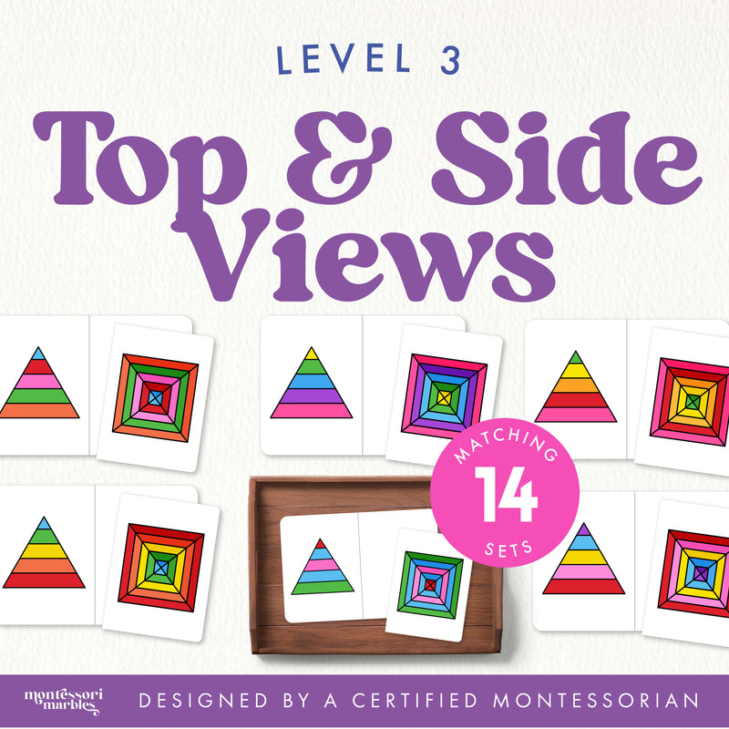 Spatial perspective matching cards with top and side views — level 3
