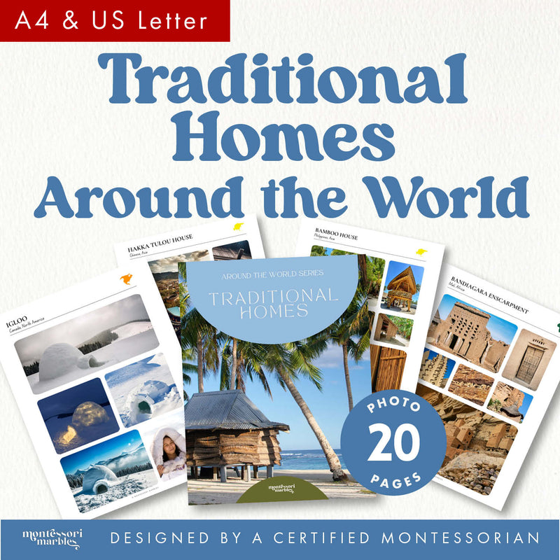 Global traditional architecture photo collection for cultural study — ages 3-6