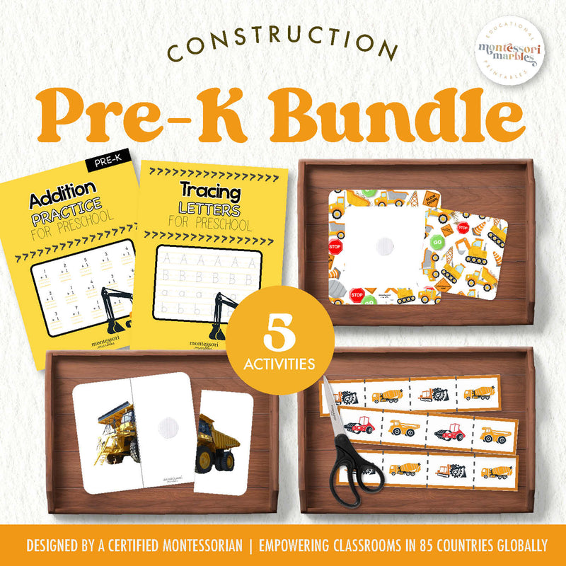 Construction vehicles bundle with activities for preschool learners