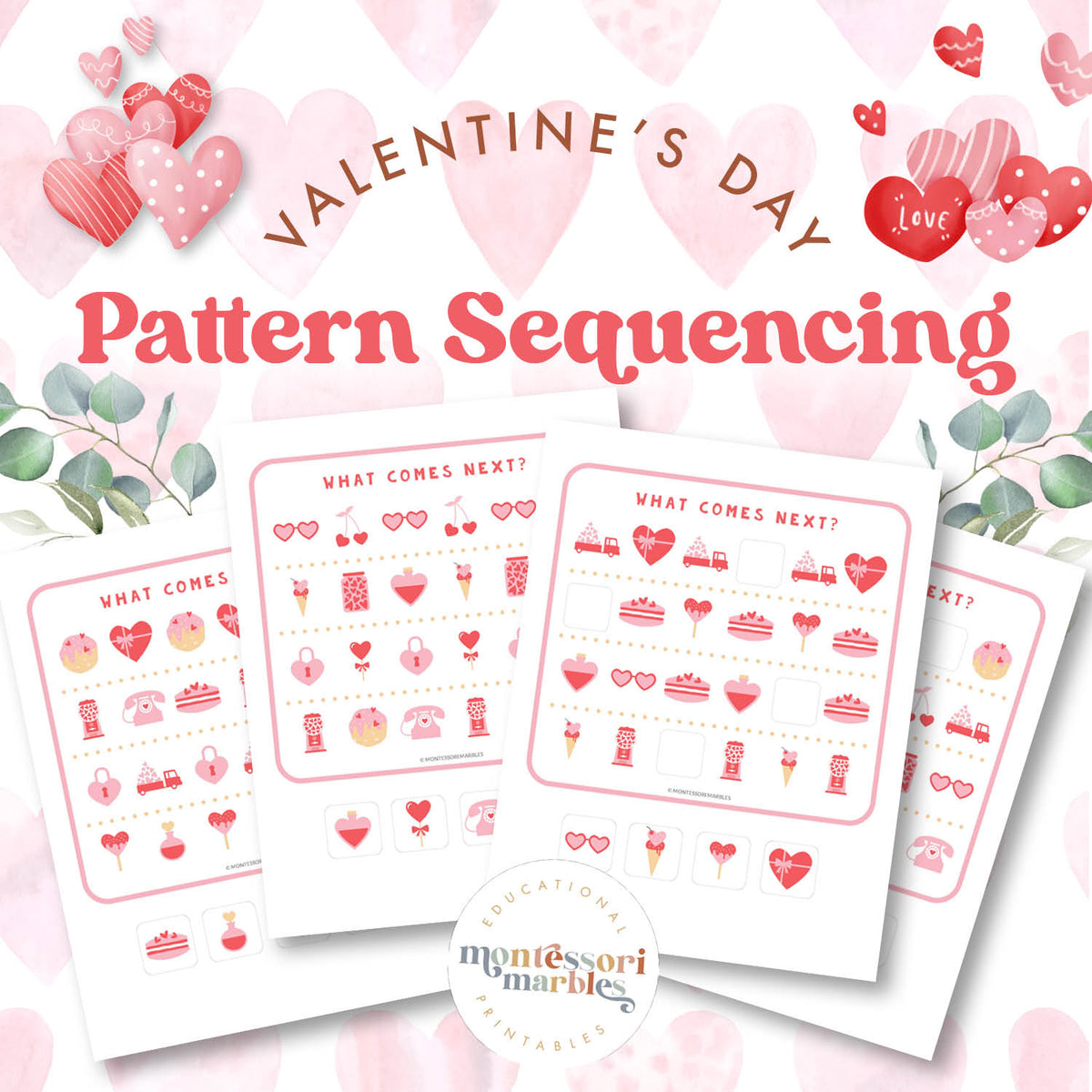 Valentine's Day Complete Patterns | Sequencing Activity Ages 3-6 Math ...