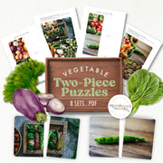 Vegetable completion puzzles where children fill in missing parts—fine motor practice