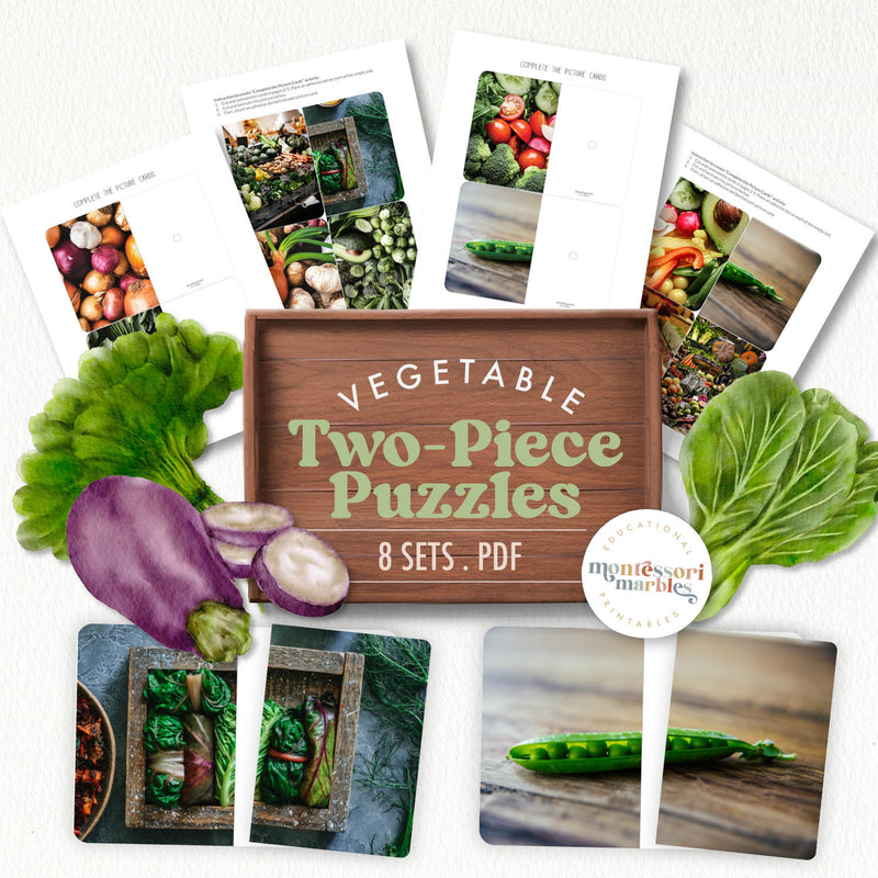 Vegetable completion puzzles where children fill in missing parts—fine motor practice