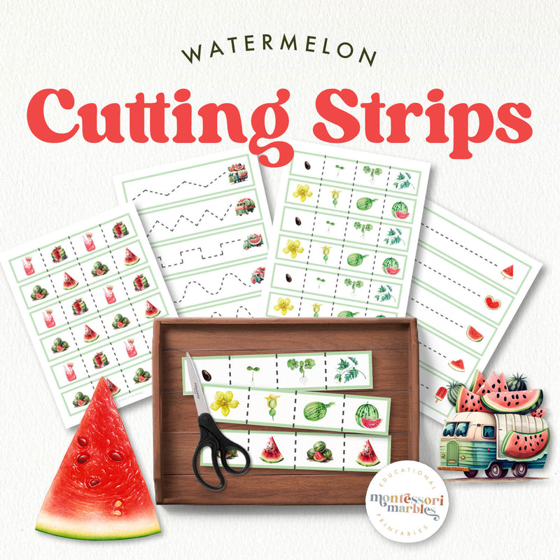 Watermelon cutting strips for summer fine motor practice