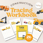 Construction vehicle letter tracing for alphabet handwriting