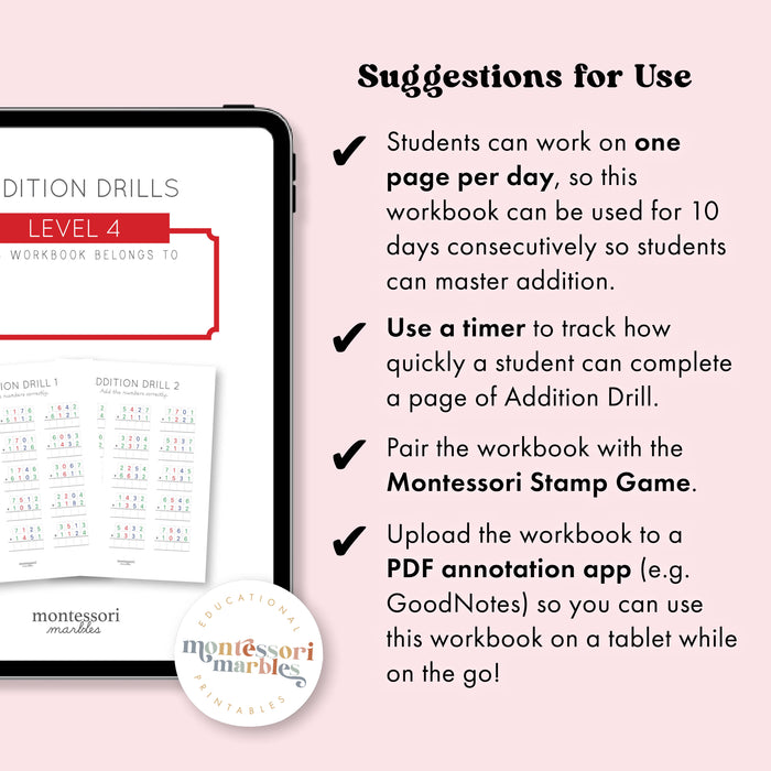 Addition Drills Workbook Level 4