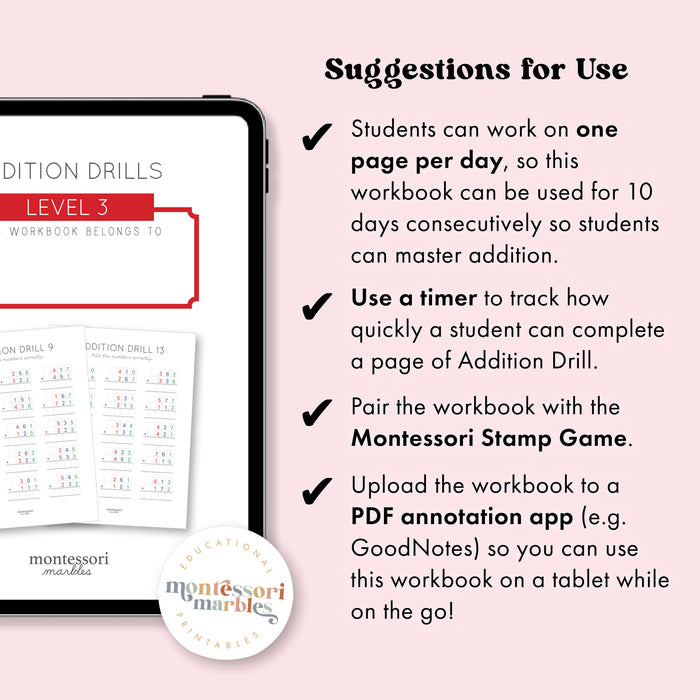 Addition Drills Workbook Level 3