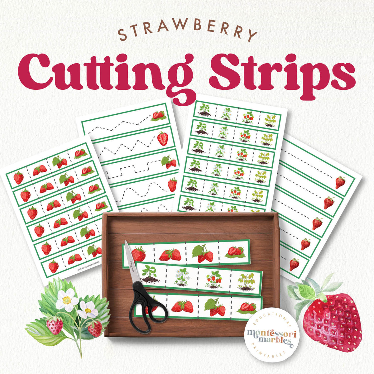 Strawberry Cutting Strips | Scissor Practice Ages 2-5 | Fine Motor ...