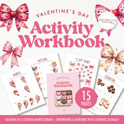 Valentine's Day activity workbook with learning exercises — ages 3-6
