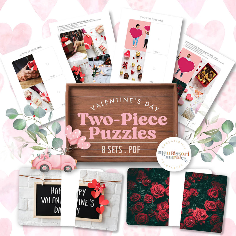 Valentine's Day complete-the-picture activity with real photos — visual problem-solving, ages 3-6