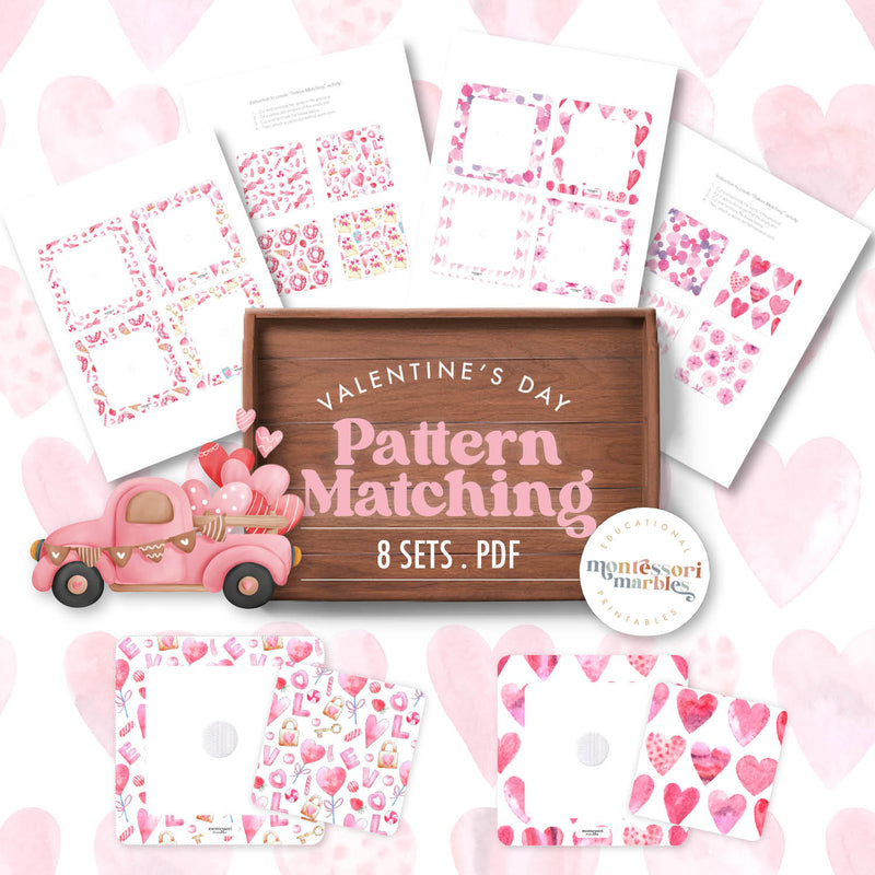 Valentine's Day pattern matching — visual discrimination with hearts and pink themes, ages 3-6