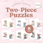 Vintage teacup symmetry puzzles for matching and visual learning