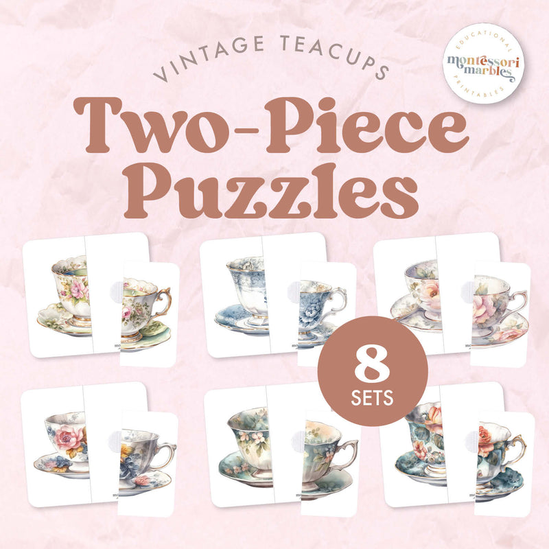 Vintage teacup symmetry puzzles for matching and visual learning