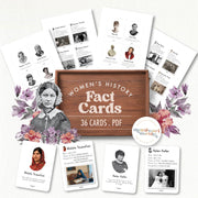 Women's history fact cards with notable figures and biographical information