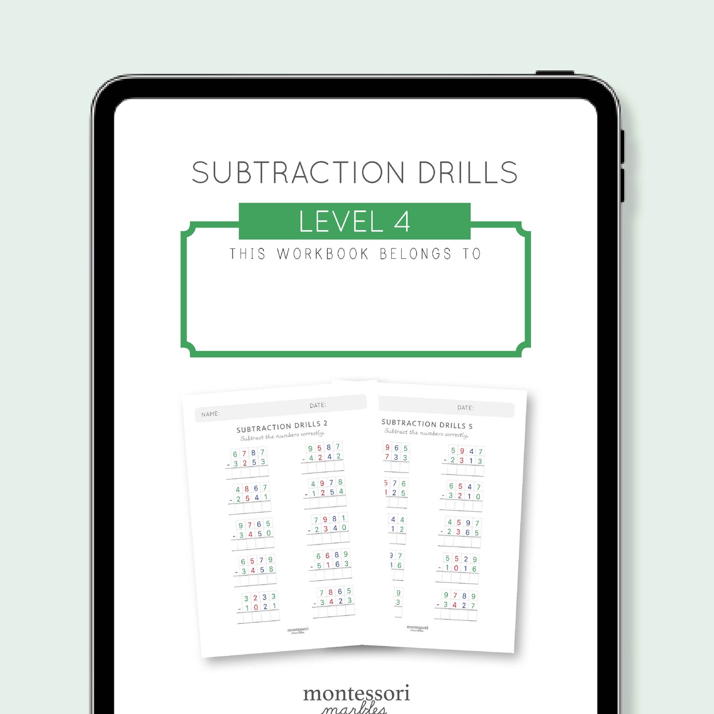 Subtraction Drills Workbook Level 4