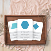 Geometric shapes quiz cards for knowledge assessment—math skill review and practice