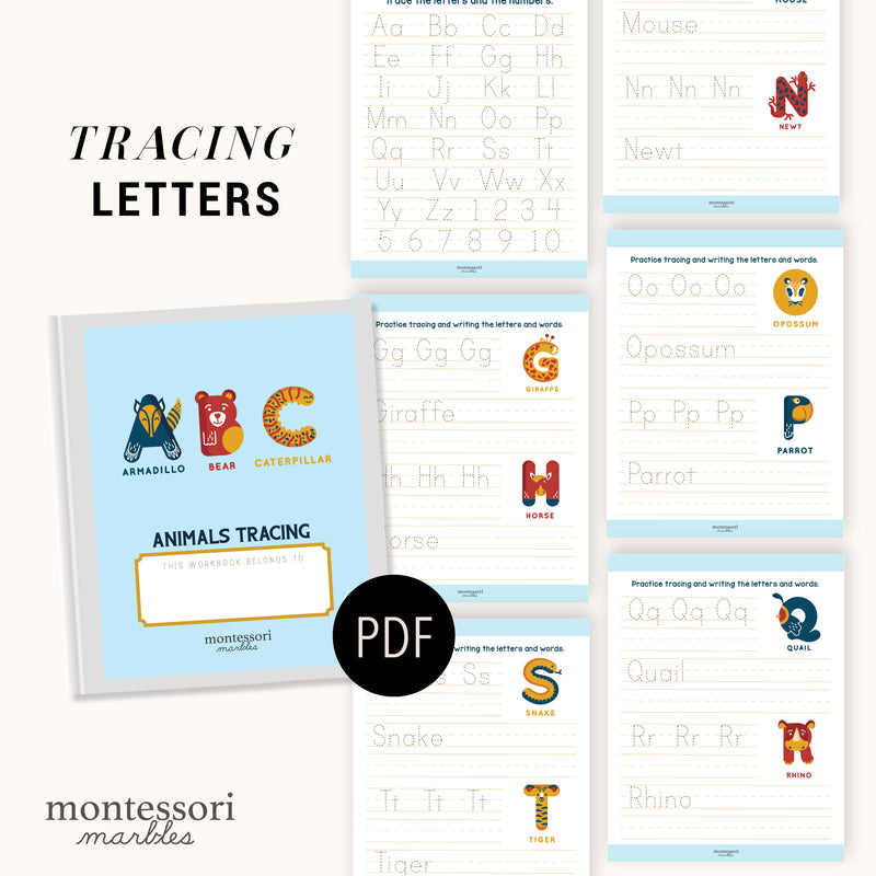 Animal letter tracing workbook for handwriting practice — ages 3-6