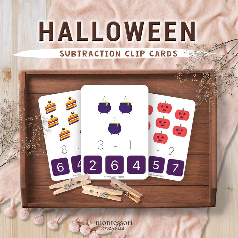 Halloween Subtraction Clip Cards