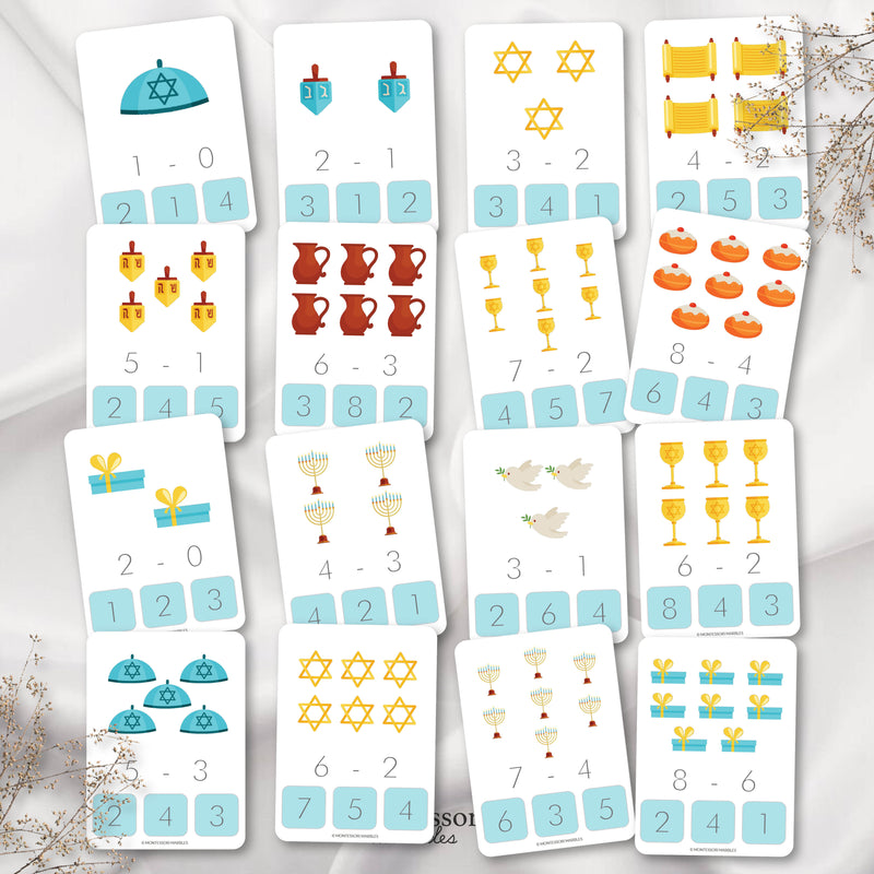 Hanukkah subtraction clip cards for elementary math practice