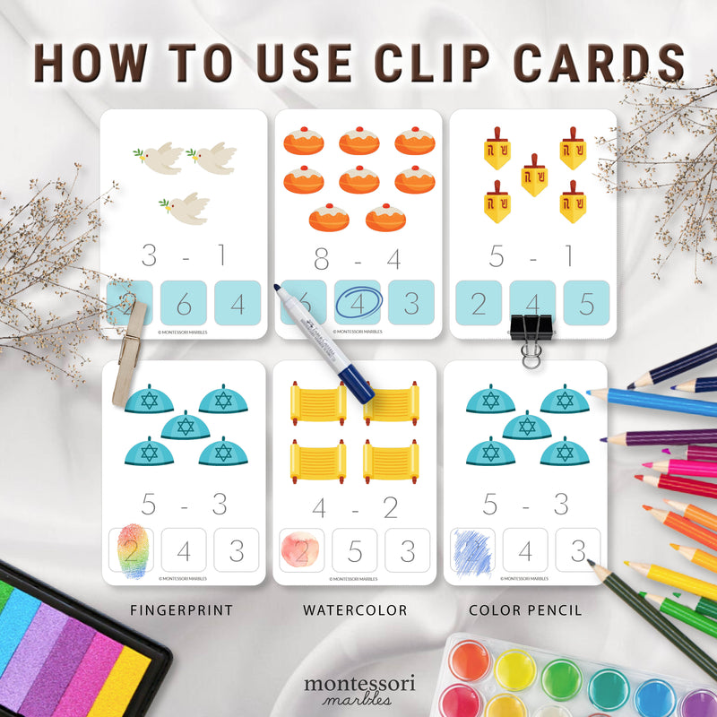 Hanukkah Subtraction Clip Cards