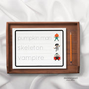 Halloween print handwriting tracing and vocabulary practice pages