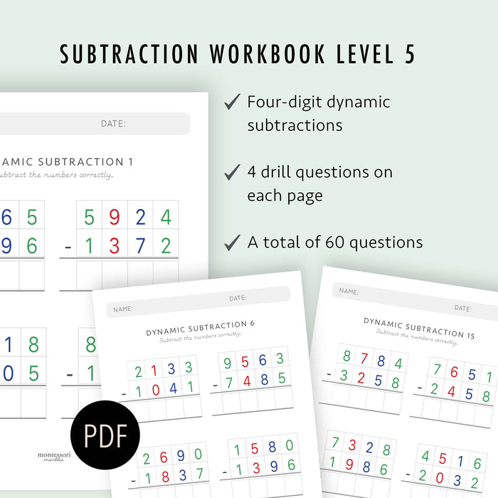Montessori Subtraction Drills: Complete Workbook Bundle