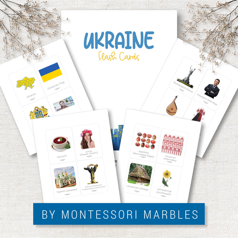 Ukraine geography flash cards featuring cultural symbols